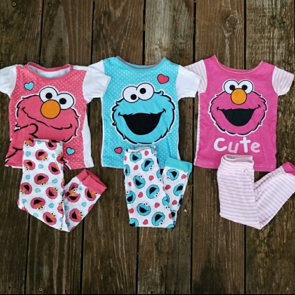 3 pairs girls pajamas elmo/cookie monster